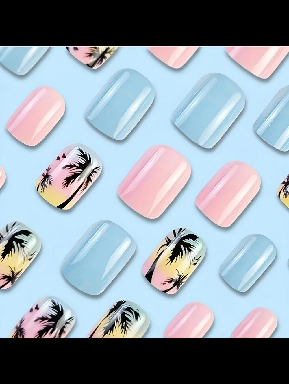 🆕$6 OR 2 FOR $10~PINK & BLUE SUMMER BEACH COCONUT TREE 24 DESIGNER PRESS NAILS